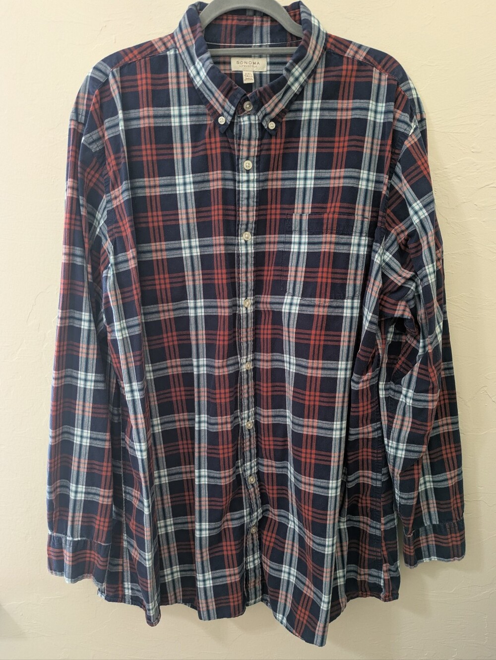 Sonoma Navy and Red Plaid Button-Down Shirt XXL Tall